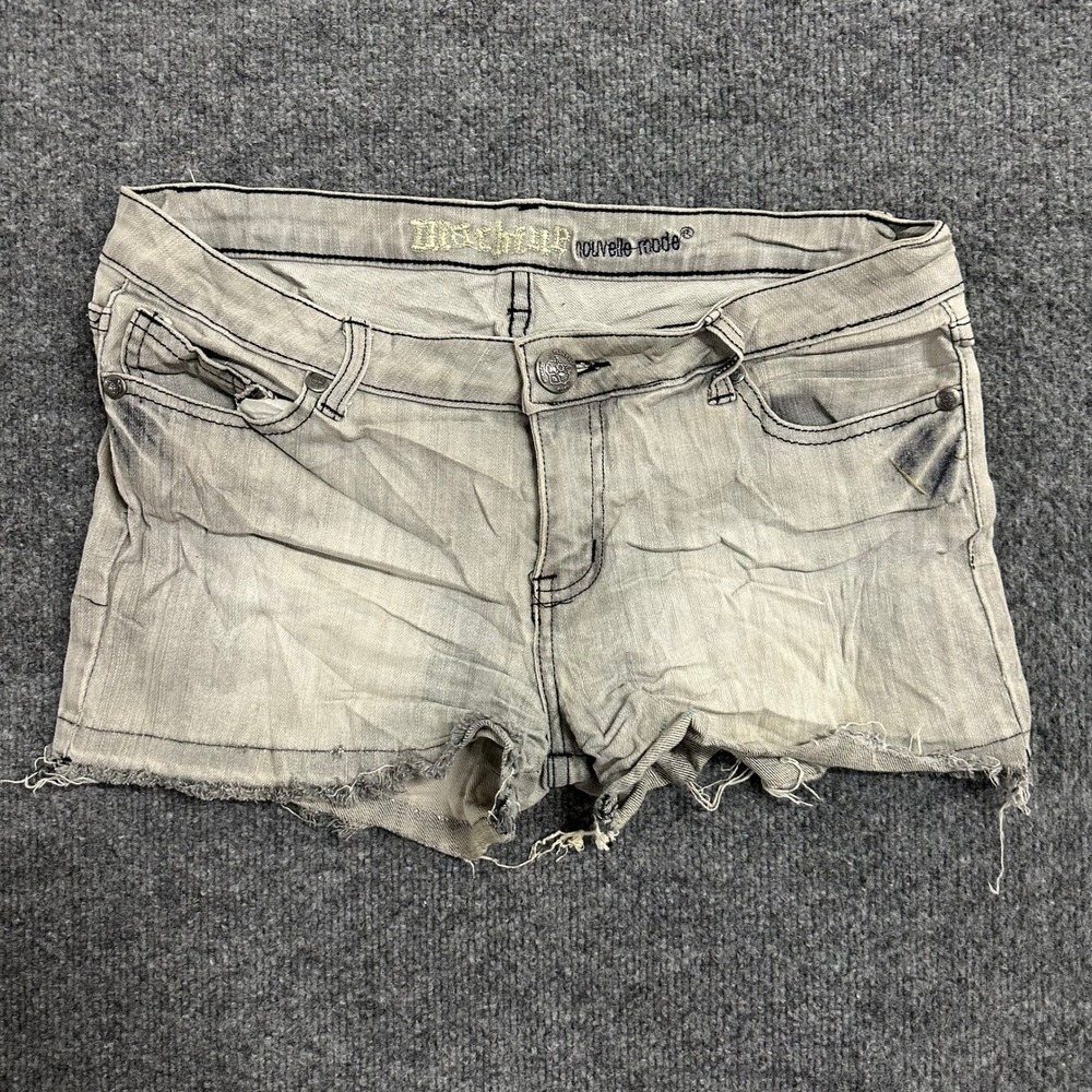 Machine Shorts Womens Size L Gray Denim Low Rise Raw Hem Cutoff Casual 6467